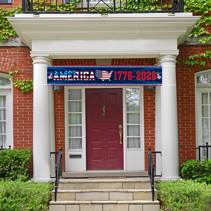 250th Anniversary American Flag Banner, 4th of July Decorations,1776-2026 Birthday Premium Banner with Grommets, Decorations for Outdoor, Indoor, Yard, Garden, Porch (Style 3)