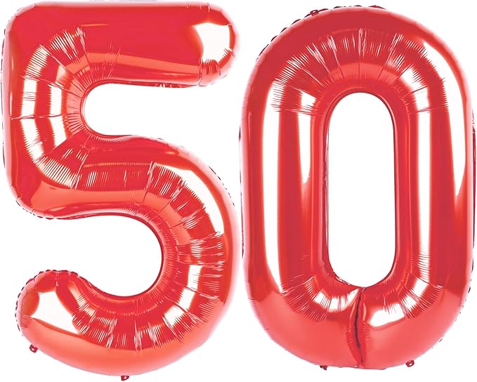 Red Number 50 Balloon 40 inch, 50 Number Balloons, 50th Red Birthday Decorations, 50 Year Old Girls Boys Party Supplies