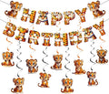 Zwiebeco Tiger Happy Birthday Party Decoration Banner Bunting Garland Hanging Paper Swirls Kit for Safari Wild One Woodland Jungle Theme Baby Shower Accessories Supplies