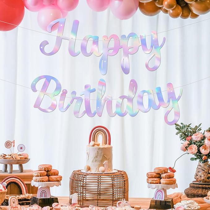 Glitter Happy Birthday Banner Sign Birthday Garland Wall Door Banners Flag for Women Men Boys Girls Party Backdrop Decorations Multicolor