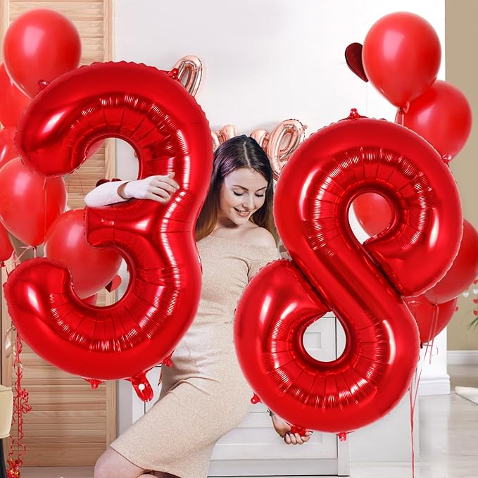 Red Number 8 Balloon 40 Inch, Big Large Foil Helium Number Balloons, Jumbo Giant Mylar Number 8 Balloons for 8 Year Old Birthday Red Party Decorations Supplies Anniversary