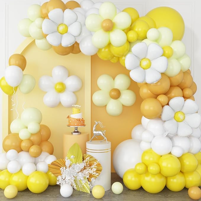 Yellow Balloon Arch Kit,Daisy Balloon Garland With Latex White Yellow Balloons for Girls Women Birthday Baby Shower Wedding Anniversary Flower Theme Party Decorations