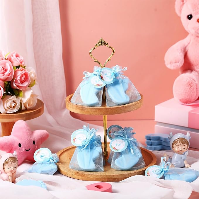 50 Sets Baby Shower Soap Favors for Guests Boy Girl Mini Handmade Scented Soaps with Thank You Tags and Organza Bags for Gender Reveal Baptism Shower Wedding Party(Blue)
