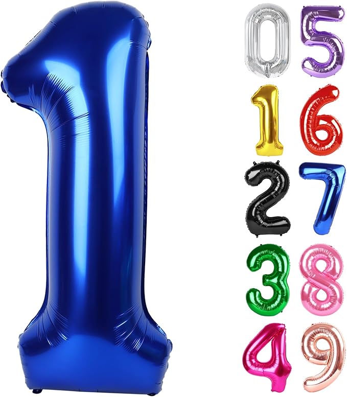 Night Blue Number 1 Balloon 40 Inch, 1st Birthday Balloon for Baby Boy Girl Toddler First Birthday Decorations, Shiny Night Blue Party Supplies