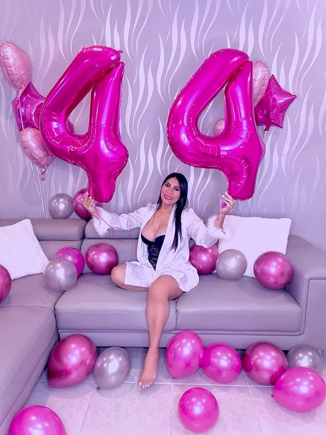 40 Inch Rosy Purple Large Number 4 Birthday Balloon, Giant Number Four 14 24 34 40 44 Balloons, Rosy Purple Foil Mylar Big Balloons for Anniversary Graduation Supplies Decorations