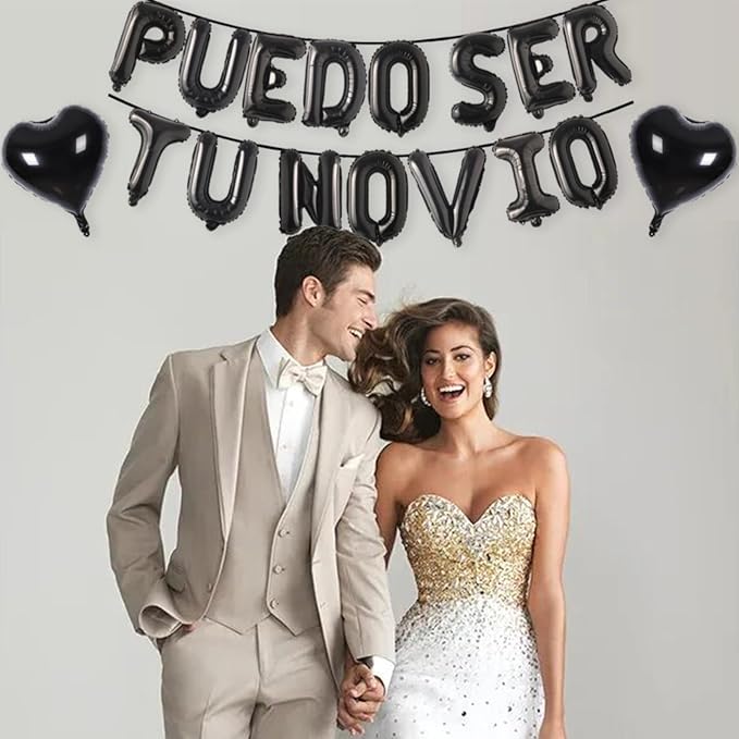 2 Set 30Pcs Black PUEDO SER TU NOVIO Letter Balloons 16in Balloon Foil Letter Decorations Party Decor Black Letter Balloons PUEDO SER TU NOVIO Party Supplies
