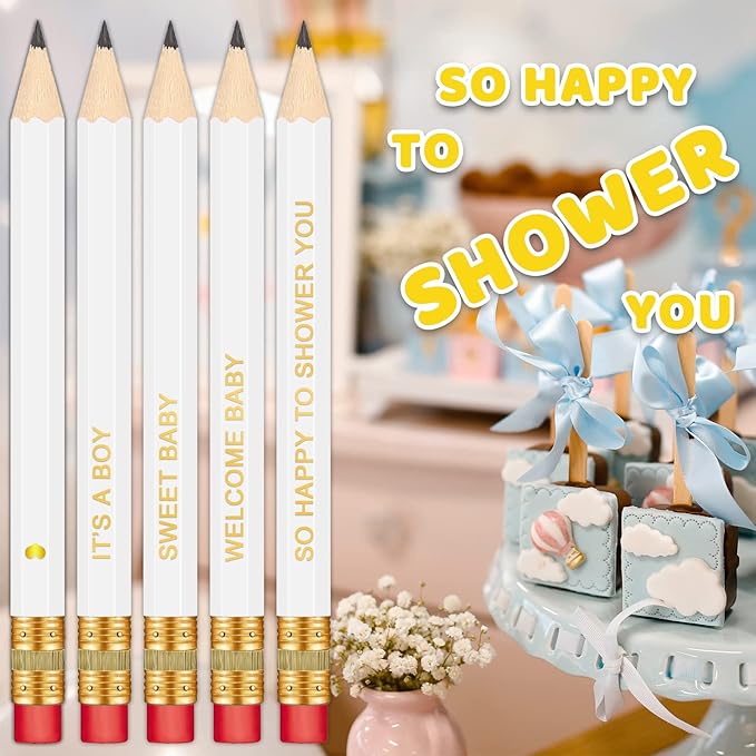 50Pcs - Baby Shower Sharpened Half Pencils with Erasers, Pre-sharpened Pencils for Baby Shower Games, 4 Inches