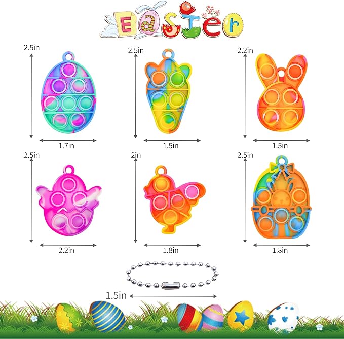 Easter Pop Fidget Toys Bulk 24Pcs Easter Party Favors for Kids, Easter Egg Fillers Basket Stuffers Sensory Mini Pop Keychain Stuffers Fidgets for Classroom Prizes Kids Party Supplies Gifts