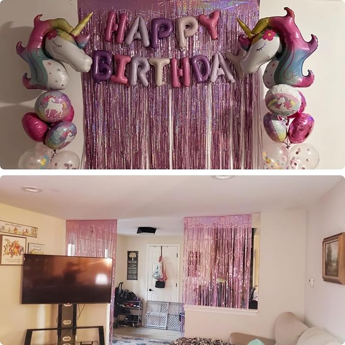 2 Pack 3.2ft x 8.3ft Foil Fringe Backdrop Metallic Tinsel Door Window Curtain Party Photo Booth Props for Birthday Bachelorette Wedding Graduation Party Decorations (Purple)