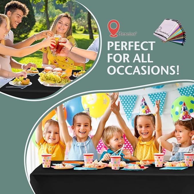 Disposable Plastic Tablecloth 54x108 Inch Rectangle - Black, 4 Pack Waterproof & Tear-Resistant Party Table Cover for Dining, Picnic, Crafts, Holiday Decor