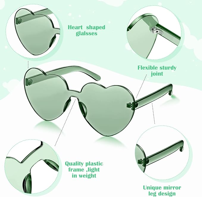 TOODOO 4 Pack Heart Shaped Sunglasses Rimless Candy Color Eyewear Galentine Valentines Accessories