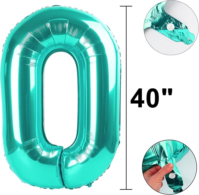 40 Inch Teal Blue Balloon Number 0 Balloons,Jumbo Mylar Foil Helium Balloon for 10 20 30 40 50 60 70 80 90 100 2025 Birthday Digital Balloons for Birthday Party,Wedding Anniversary Party Decorations