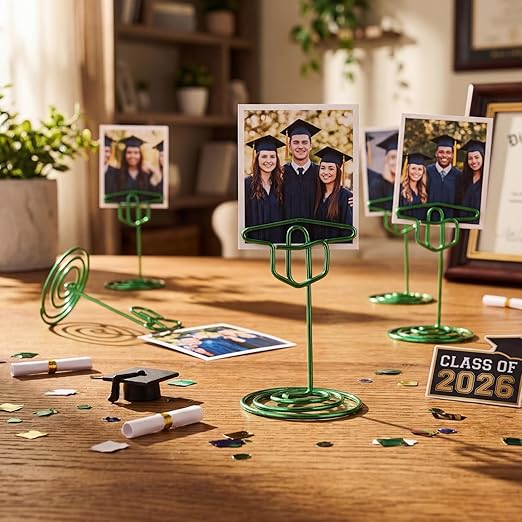 Rtteri 30 Pcs Grad Cap Graduation Picture Display 2 Inch Green Photo Holders for Centerpieces Graduation Table Number Holders Card Stands for Class of 2026 Grad Party Supplies