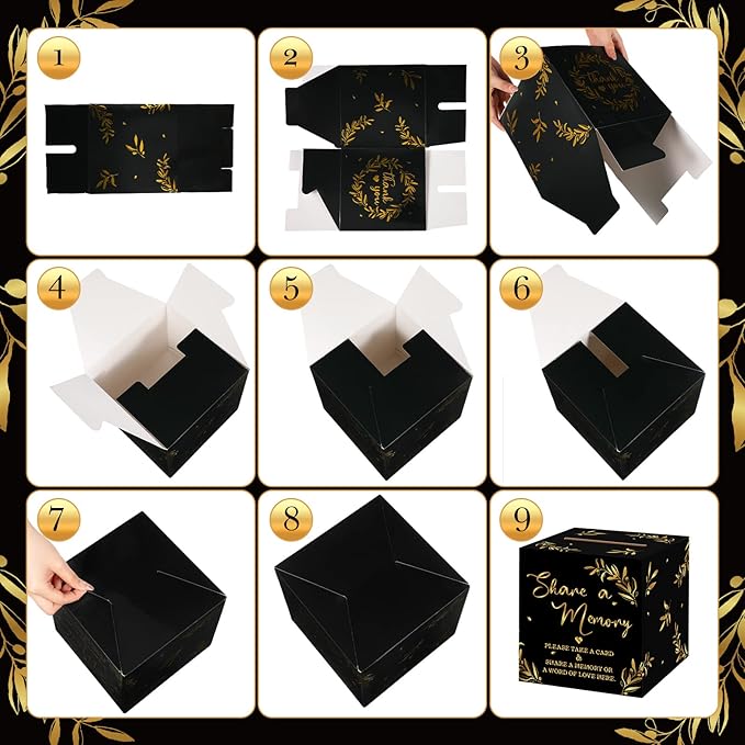 Pajean 50 Pcs Share a Memory Cards for Collections of Life, Memory Cards Box for Guest Ideas Funeral Graduation Wedding Bridal Shower Birthday Anniversary Retirement(Black, Gold)