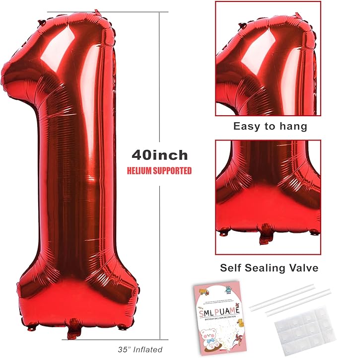 Smlpuame 40 inch Number Balloon 0-9 Red Large Number 0 Balloons,Digital Balloons for Birthday Party Celebration Decorations Supplies, Helium Foil Number Balloons for Wedding Anniversary