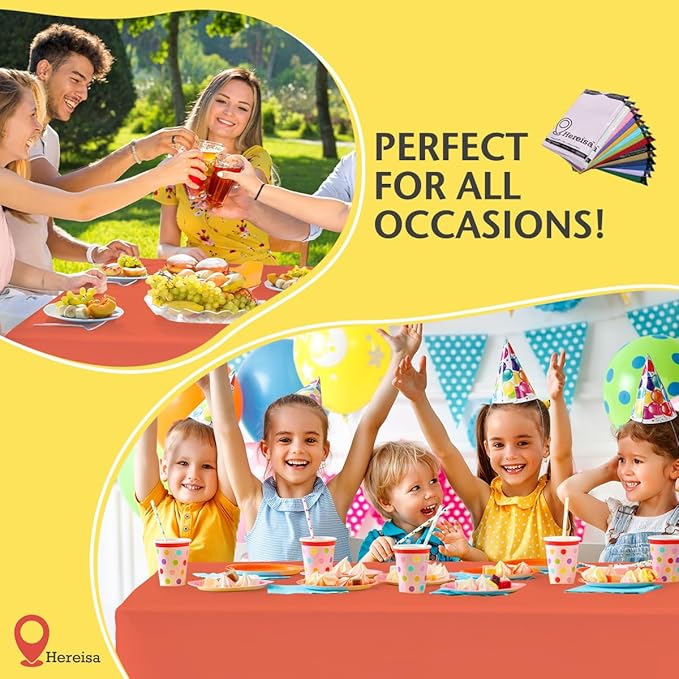 Coral Plastic Solid Color Tablecloths 2 Pack 54 x 108 Inch PEVA Opaque Table Covers for BBQ Picnic Birthday Wedding Banquet Parties 8 ft Rectangle Table Use