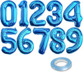 [10] 16" Number Blue Foil Balloons 0-9 set, Mylar Aluminum Hanging Numbers for Graduation Birthday Party Decorations Christmas New Year eve (10 Pcs)