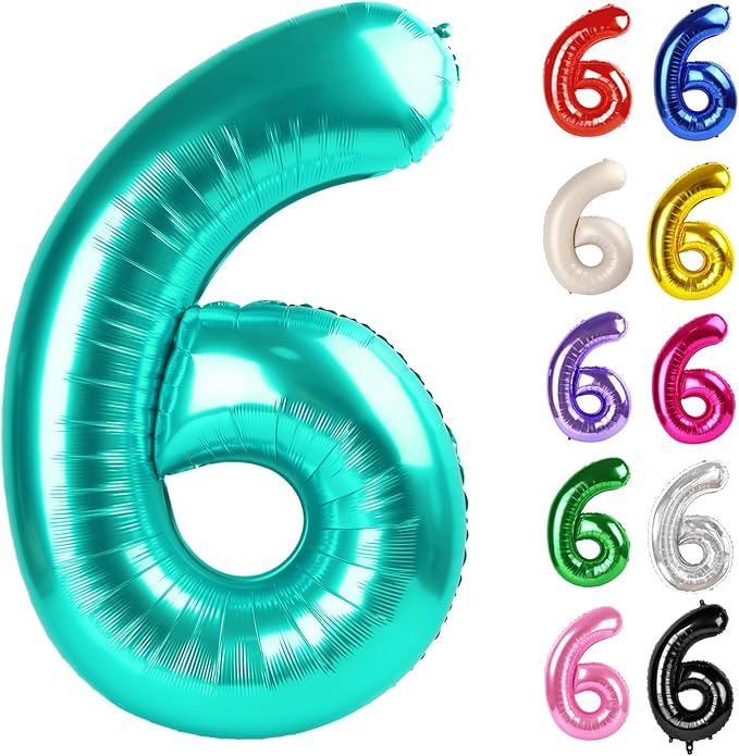 Teal Number 6 Balloon 40 Inch, 6 Balloon Number, 6th Birthday Decorations, Teal Party Supplies for Boys Girls