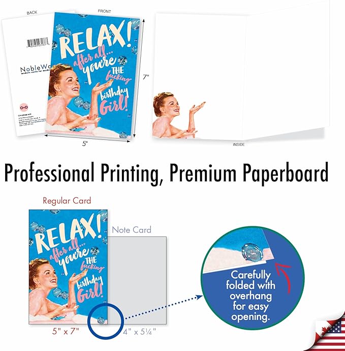 NobleWorks - 1 Funny Birthday Greeting Card - Sassy Bday Card for Women, Stationery Humor - Relax Birthday Girl C7018BDB
