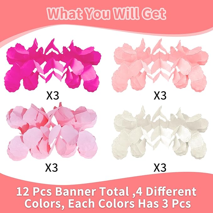 Pink Birthday Party Decorations Garland - Princess Peach Four Leaf Clover Streamers Banner Hanging Paper Backdrop Decor for Women Girl Baby Shower Bachelorette Wedding Bridal Engagement Garsellen