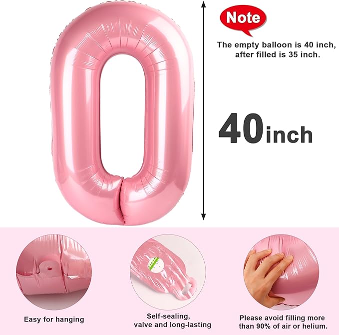 Number 0 Balloons 40 Inch Pearl Pink Number Balloons for 10 20 30 40 50 60 70 80 90 100 Numbers Balloon Birthday Decorations Wedding Event Baby Shower