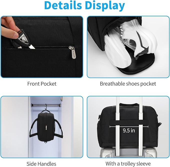 Apenze Small Gym Bag 14 inch lightweight Carry On Mini Duffel Bag with Shoe Compartment for Travel Sport - Black