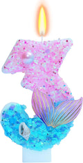 Mermaid Themed Birthday Candles, Number 3 Girls Glitter Birthday Party Supplies,Anniversary Party Decor,2.87 inch Cake Topper Decorations (Mermaid Themed, Number 3)