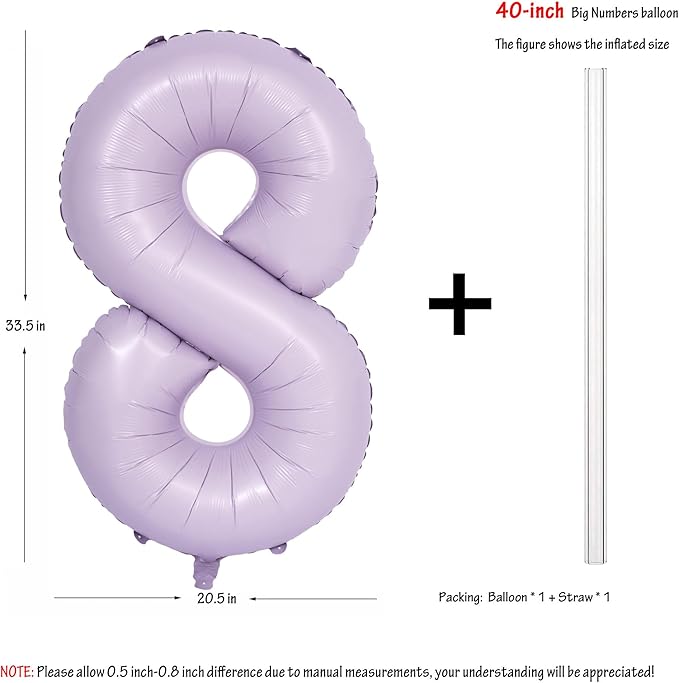 40 In Matte Purple Number Balloons Helium Foil Mylar Balloon Birthday Party banquet Decoration Digital 8