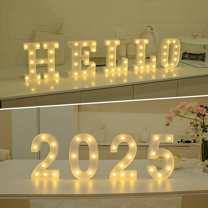 Foaky Rechargeable LED Letter Lights Sign Marquee Light Up Letters Sign for Night Light Wedding/Birthday Party Christmas Lamp Home Bar Decoration (D)