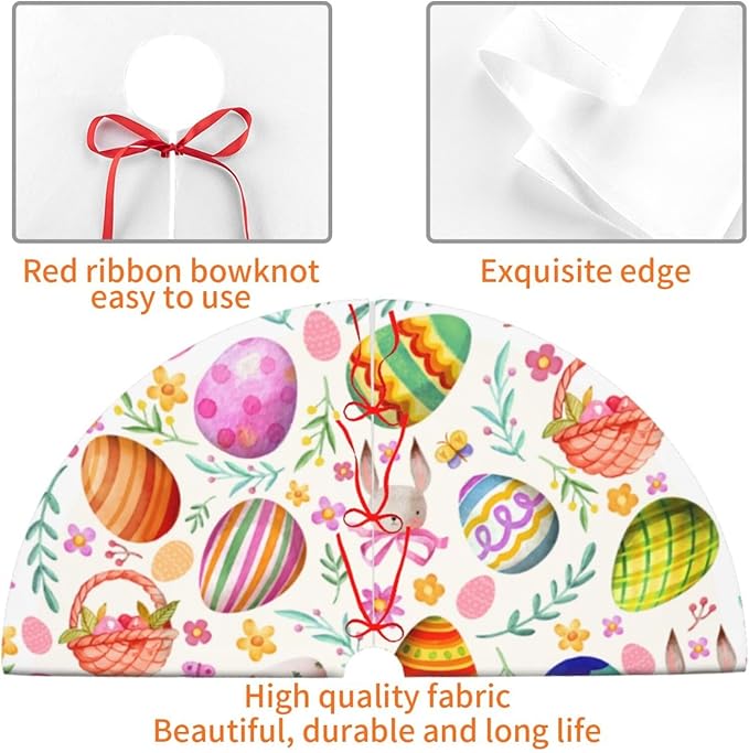 Easter Eggs Bunny Tree Skirt Xmas Tree Mat Christmas Tree Ornaments Decorations Holiday Party Indoor Outdoor 30"