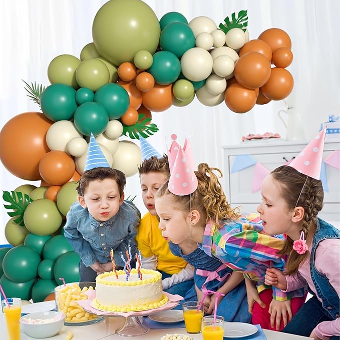Sage Green Brown Balloon Garland Kit, 105PCS Jungle Safari with Sand White Latex Balloons, Arch for Boys Birthday Kids Party Decorations