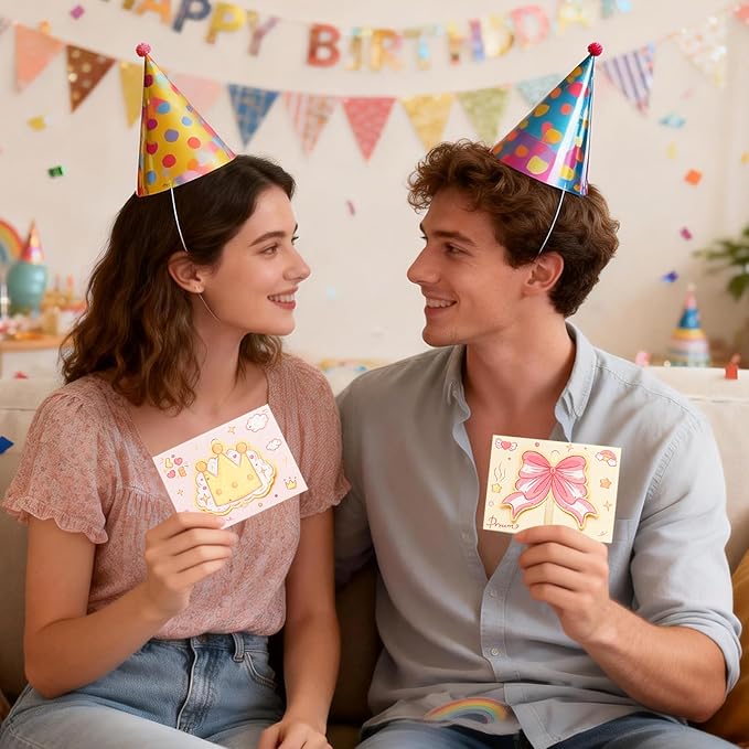 24 Pack Cute 3D Pop Up Greeting Cards with Envelopes and Stickers, Assorted Cartoon Birthday Cards Bulk, Lovely Butterfly Crown Flower Cake Note Cards for Birthday Party Wedding Baby Shower Kids Adults Holiday Celebration