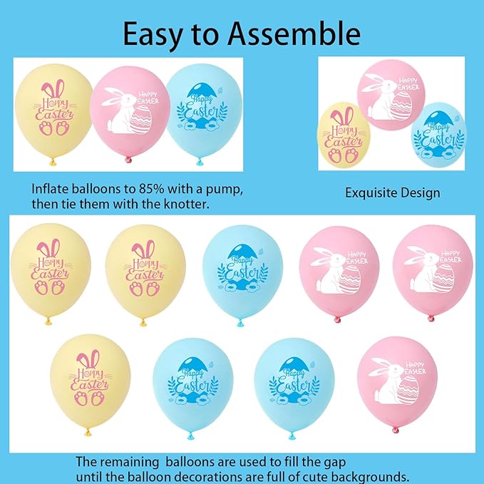 Easter Party Decorations - Latex Balloons with Bunny & Egg Prints for Easter Themed Party - Arch Decor Supplies, 12Pcs