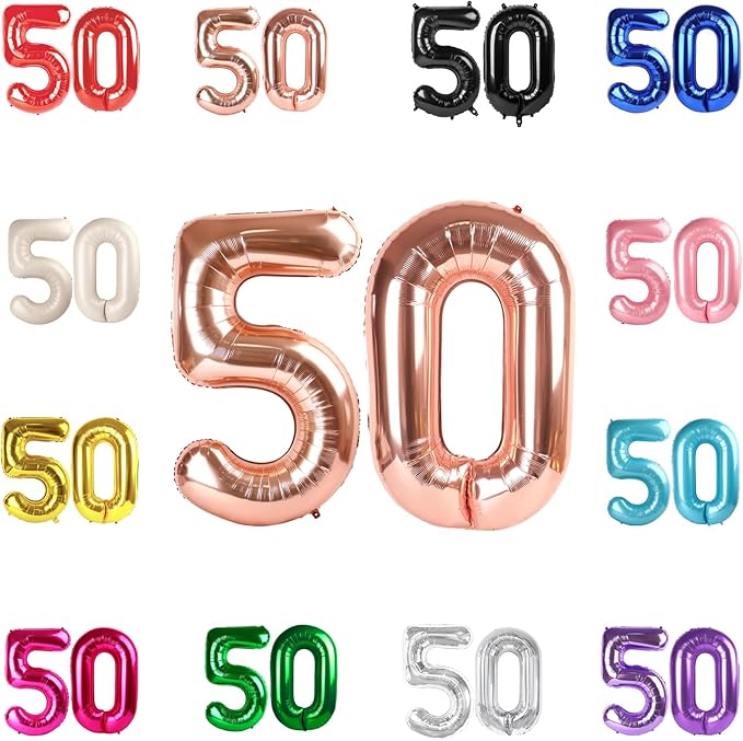 50 Balloon Number, Rose Gold Number 50th Birthday Balloons 40 Inch, 50 Years Old Rose Gold Birthday Decorations for Men Women, 50th Anniversary Decorations
