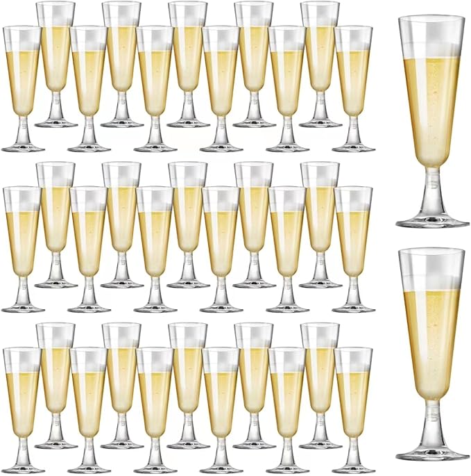 SUREHOME Plastic Champagne Flutes 40 Pack Disposable Champagne Glasses 5oz Clear Plastic Mimosa Glasses Wedding Cocktail Cups Bulk for New Years Eve Party Supplies 2025 Engagement Birthday Decorations