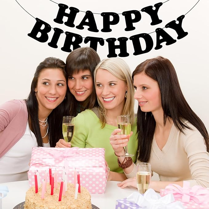 Black Happy Birthday Banner Birthday Party Decorations Birthday Sign Backdrop Party Supplies Happy Birthday Bunting Banner for Kids Adults
