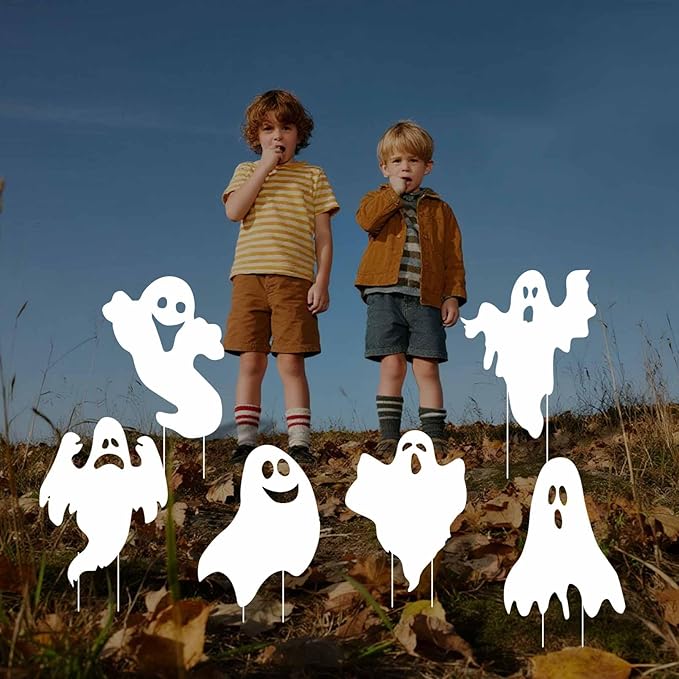 Halloween Outdoor Decorations Yard Signs Stakes 6Pc Ghost Lawn Decorations Signs Hanging Ghost for Garden Yard Scary Halloween Party Supplies Trick or Treat Party Decorations Outside