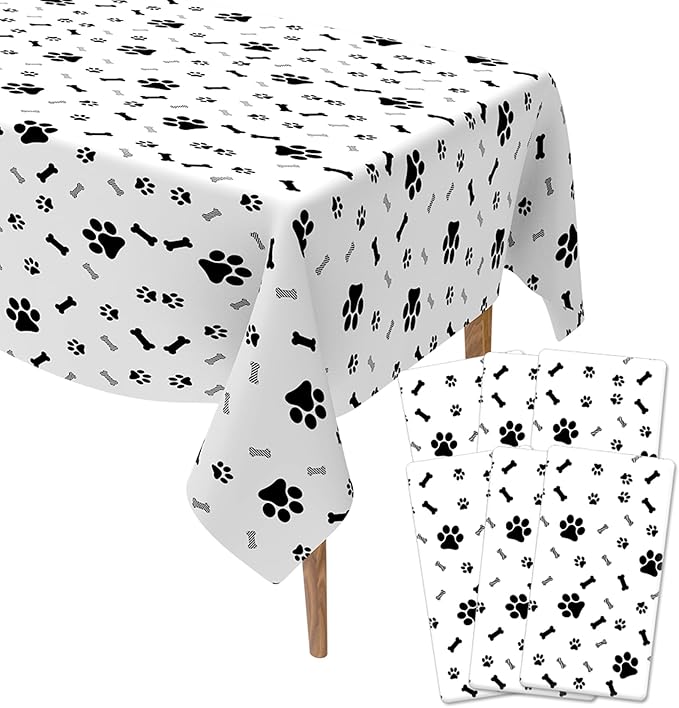 Dog Party Decorations, 6 Pack 54 x 108 Inches Paw Print Tablecloth, Disposable Plastic Rectangle Dog Table Cloth Cover Puppy Dog Themed Birthday Party Favors Decorations Supplies Pawty Table Decor