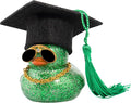 wonuu Car Dashboard Decor Graduation Hat Color Rubber Duck, Car Ducks Ornaments with Mini Graduation Hat Necklace Sunglasses (Dark Green)