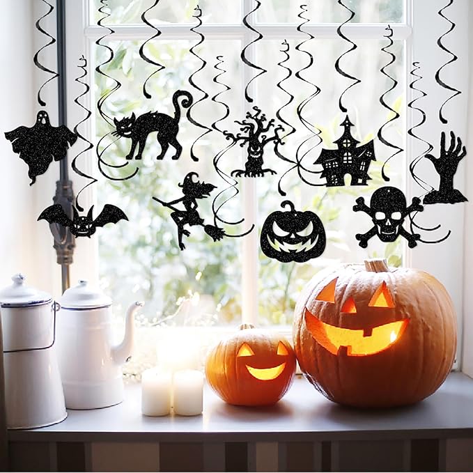 Halloween Black Creepy Vintage Party Decorations - 13Pcs Hanging Streamers Garland,Bat Witch Ghost Swirl Ceiling Outdoor Indoor Wall Decor Party Props,Porch Room Scary Supplies Hugtmr