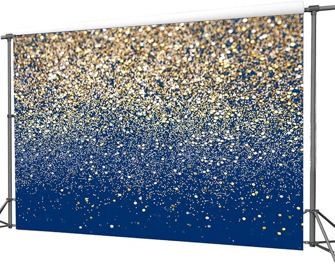CYLYH 8X6FT Royal Blue Glitter Backdrop With Gold Spots Bokeh for Birthday, Wedding, Prom, Graduation Photography - Happy New Year Background