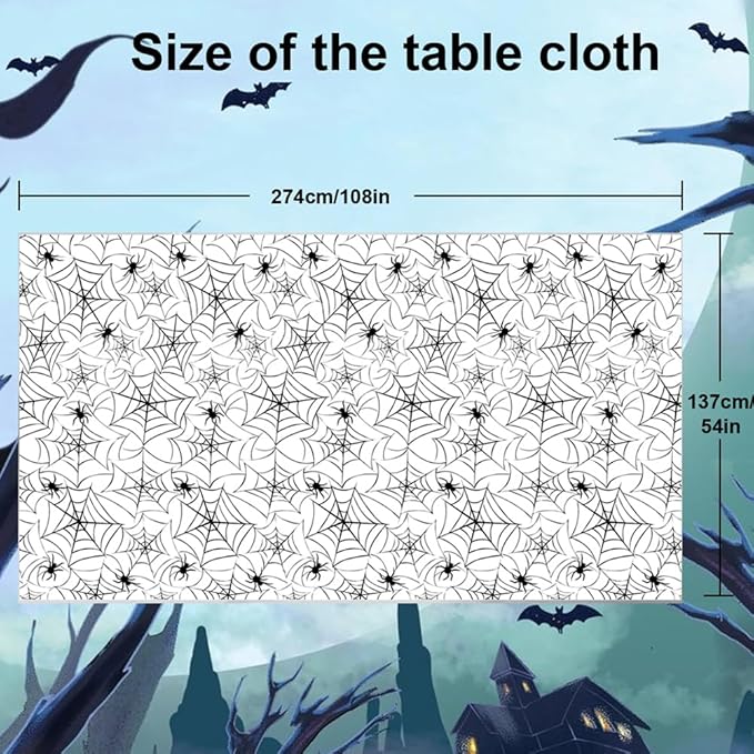 2Pack Halloween Plastic Tablecloths Disposable Christmas Plastic Table Covers BBQ Picnic Halloween Party Oil-Proof Waterproof Table Cloth White Spider Web TableCover 54 x 108 in