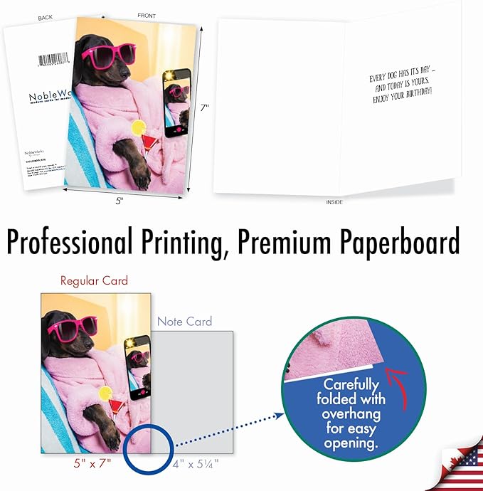 NobleWorks - Birthday Greeting Card with 5 x 7 Inch Envelope (1 Card), Fun Animal Bday Celebration - Doggy Selfie - Vacation C9512IBDG