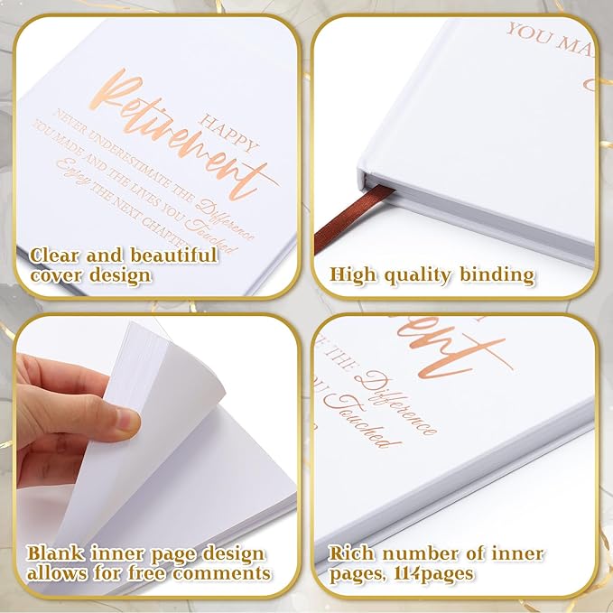 2026 Retirement Guest Book with 2 Markers 8.7'' Square Hardcover Blank Guest Photo Signing Memory Book Happy Retirement Gift Party Supplies for Women Men Teacher Grad Decor (White,Classic)
