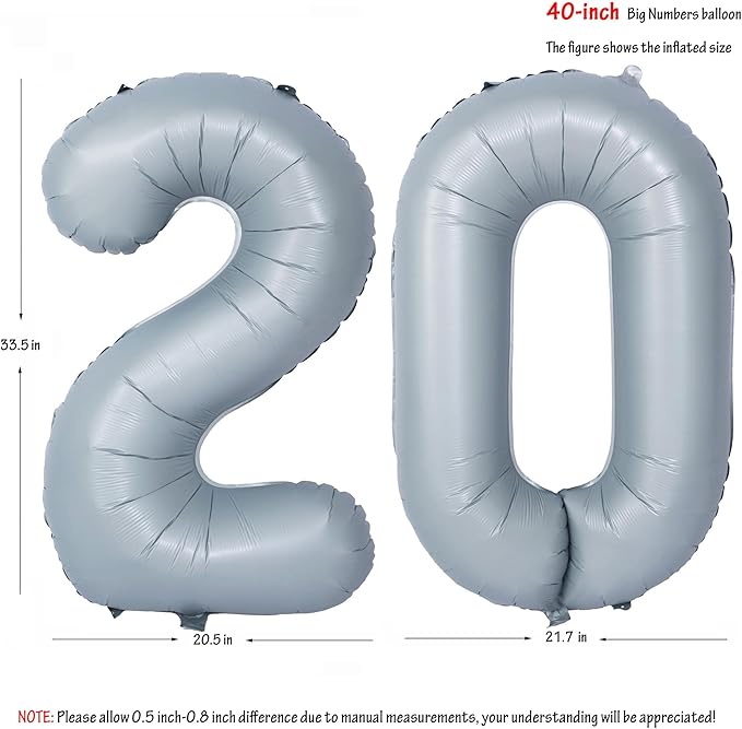 40 In Matte gray Number Balloons Helium Foil Mylar Balloon Birthday Party banquet Decoration 20
