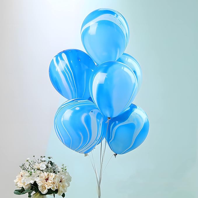 Blue Tie Dye Balloons 30PCS 12 Inch Agate Marble Latex Swirl Balloons For Tie Dye Birthday Party Supplies,Candyland,Bachelorette,Fun Hippie Party Decorations