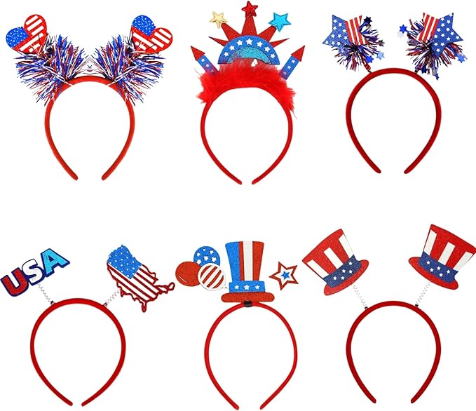 6 PCS 4th of July Headbands Red White and Blue Decorations Patriotic Headband for Women Family Friends Independence Day Accessories for Party