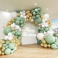 Sage Green White Gold Balloon Arch Kit, 156Pcs Latex Balloons Different Sizes 18 12 10 5 Inch Party Balloon Garland Kit for Baby Shower, Wedding, Engagements, Birthday, Anniversary Decorations