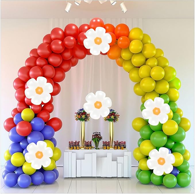 Spring Daisy Flower Balloon Garland Arch Kit 160Pcs Red Orange Yellow Green Blue Purple White Groovy Flower Balloons for Baby Bloom Daisy Floral Two Groovy Wedding Party Decorations