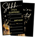 Shhh It's A Surprise Birthday Party Invitation Cards for Adults Women Men, Black Gold Birthday Celebration Party Invite Cards Supplies, 20 Double-Sided Fill In Invites With Envelopes -15